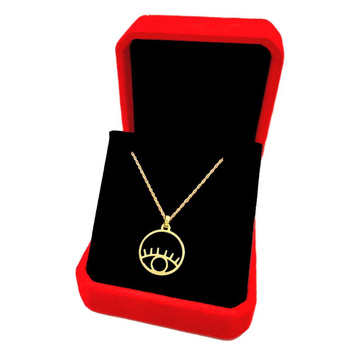 18K Pure Gold Round Eye Design Pendant Necklace