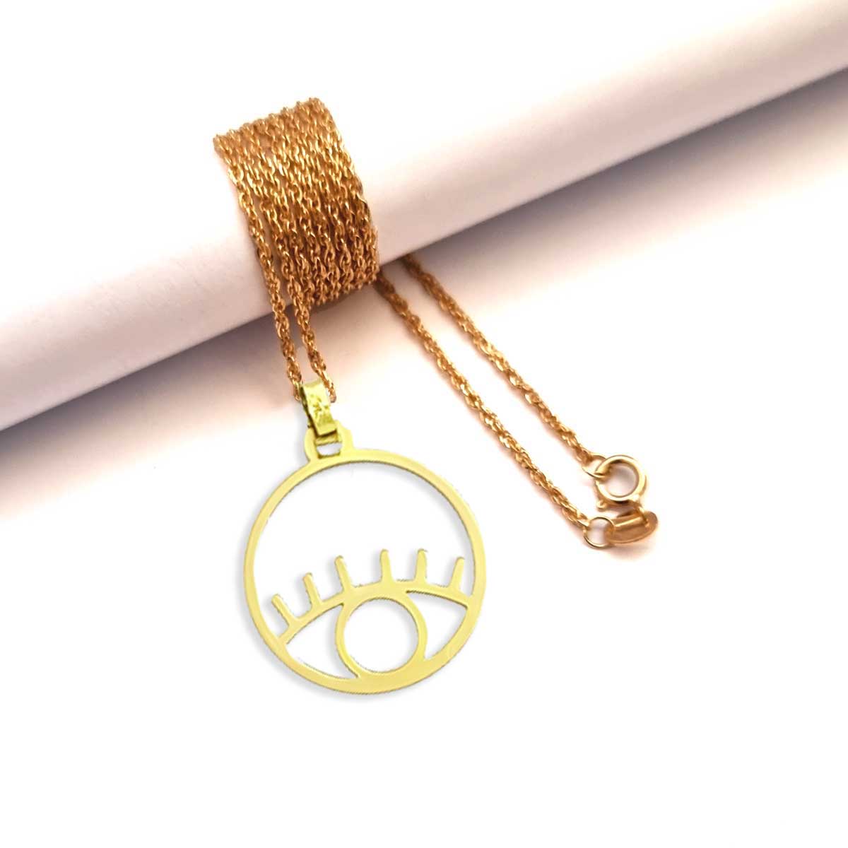 18K Pure Gold Round Eye Design Pendant Necklace
