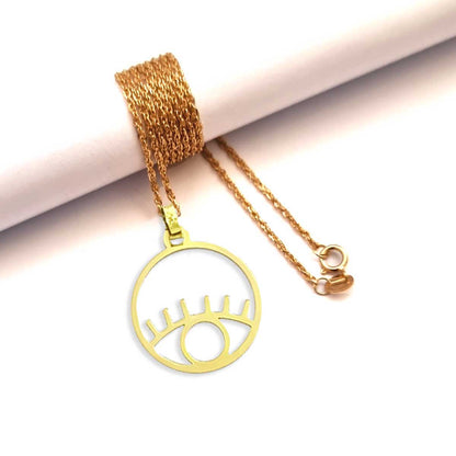 18K Pure Gold Round Eye Design Pendant Necklace
