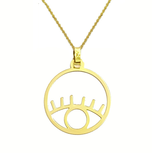 18K Pure Gold Round Eye Design Pendant Necklace | Necklace | 18K Gold Jewelry