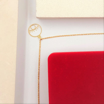 18K Pure Gold Round Eye Design Pendant Necklace