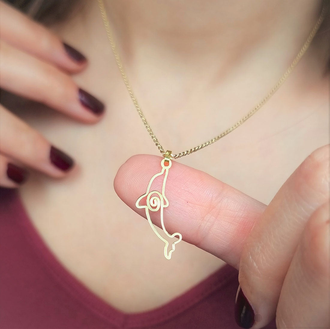 18K Pure Gold Dolphin Design Pendant Necklace | Necklace | 18K Gold Jewelry