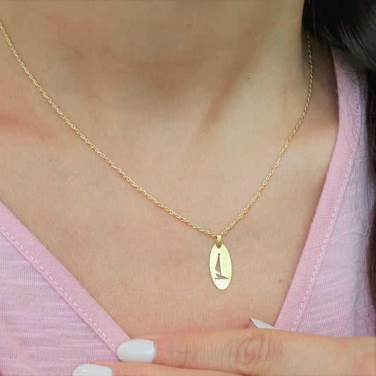 18K Pure Gold Boat Design Pendant Necklace