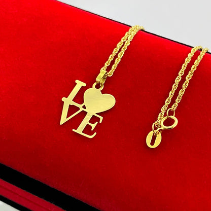 18K Pure Gold Love Heart Design Pendant Necklace