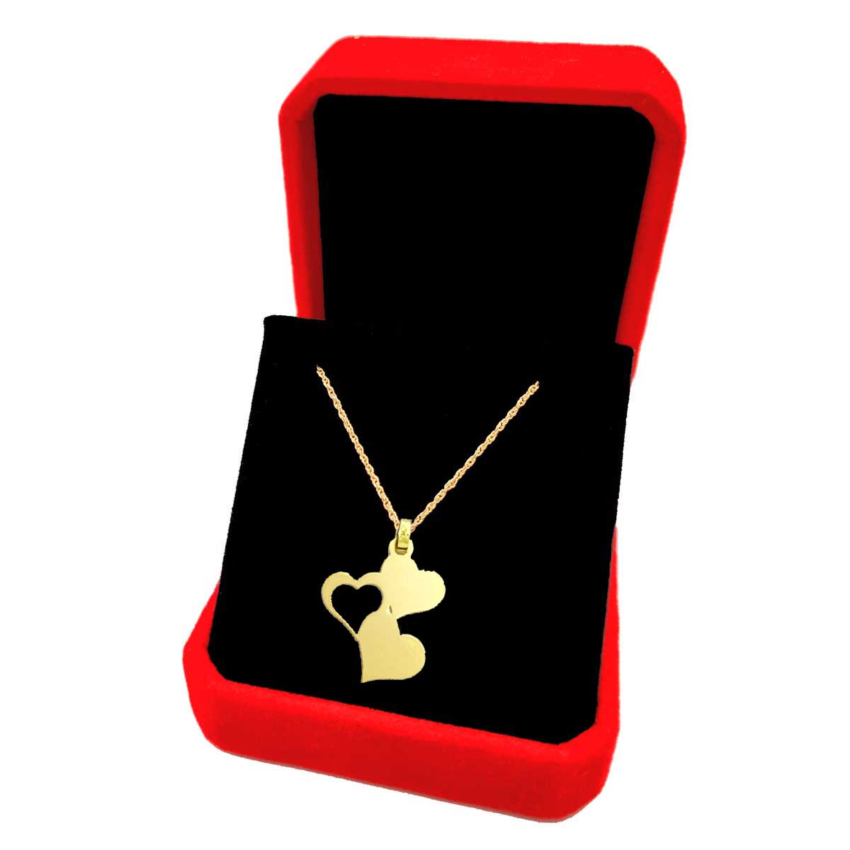 18K Pure Gold Triple Heart Design Pendant Necklace | Necklace | 18K Gold Jewelry