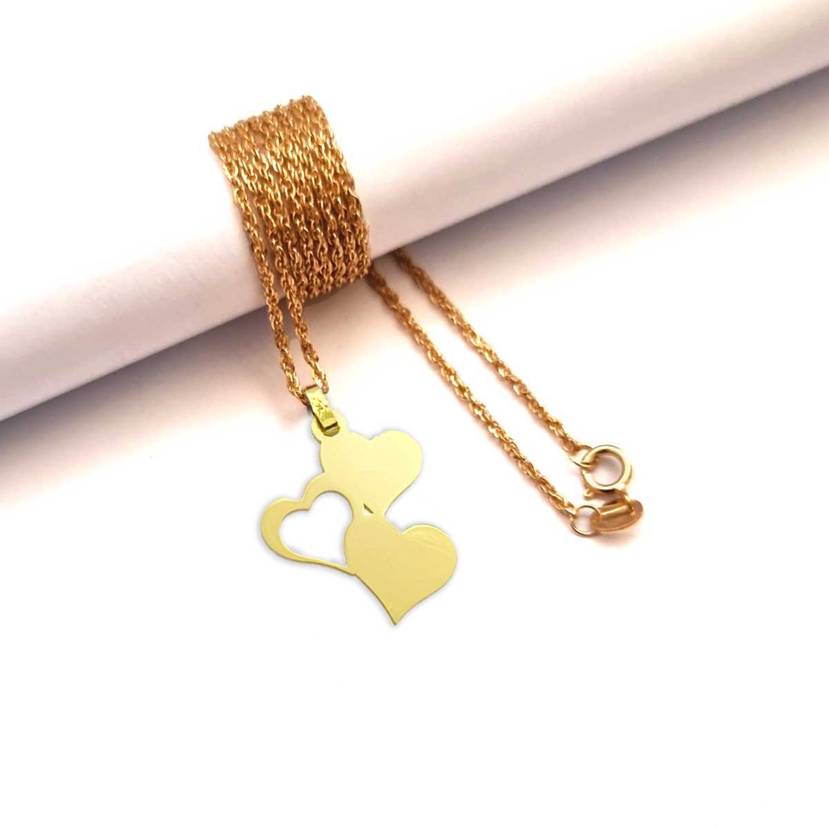 18K Pure Gold Triple Heart Design Pendant Necklace | Necklace | 18K Gold Jewelry