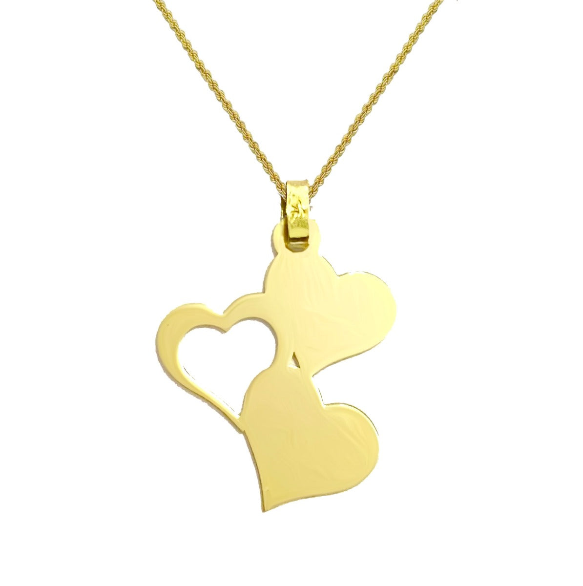 18K Pure Gold Triple Heart Design Pendant Necklace | Necklace | 18K Gold Jewelry