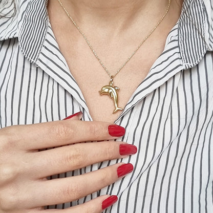 18K Pure Gold Dolphin Necklace
