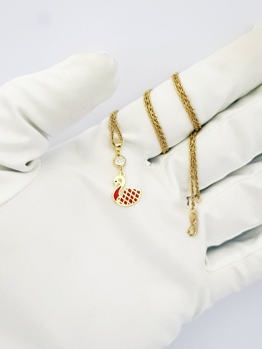 18K Pure Gold Swan Necklace