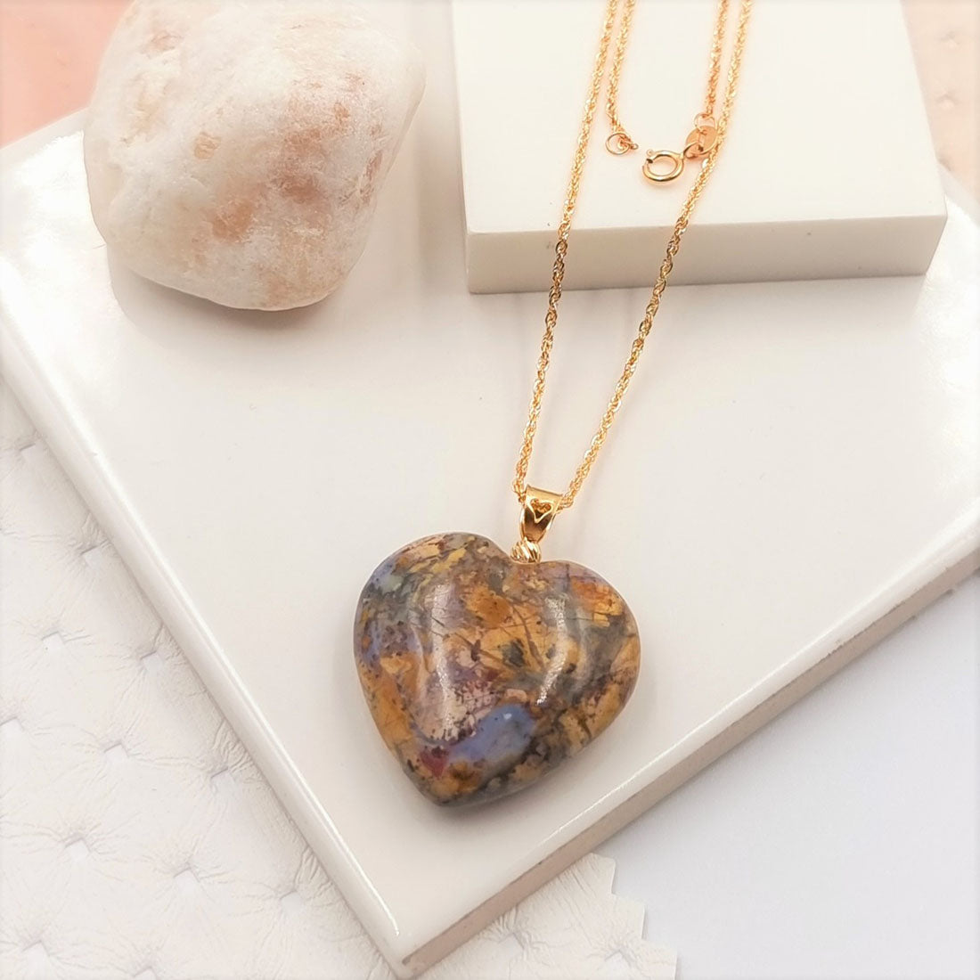 18K Pure Gold Heart Stone Necklace | Necklace | 18K Gold Jewelry