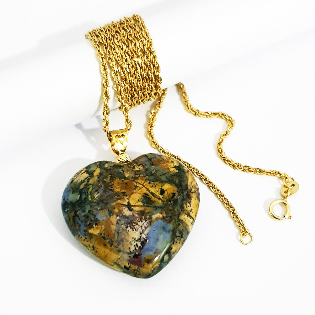 18K Pure Gold Heart Stone Necklace | Necklace | 18K Gold Jewelry