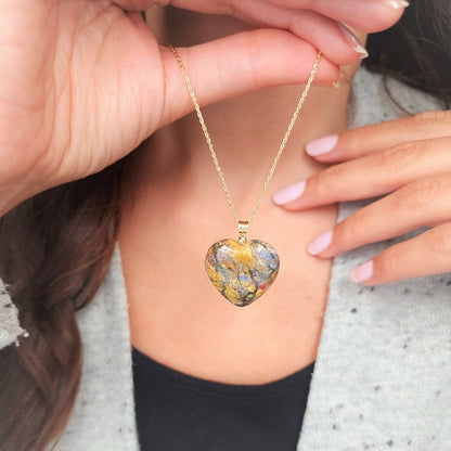 18K Pure Gold Heart Stone Necklace | Necklace | 18K Gold Jewelry