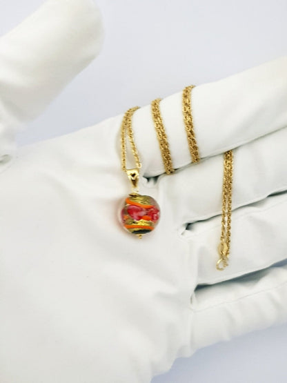 18K Pure Gold Multi Color Ball Stone Necklace