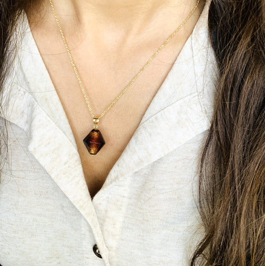 18K Pure Gold Stone Necklace