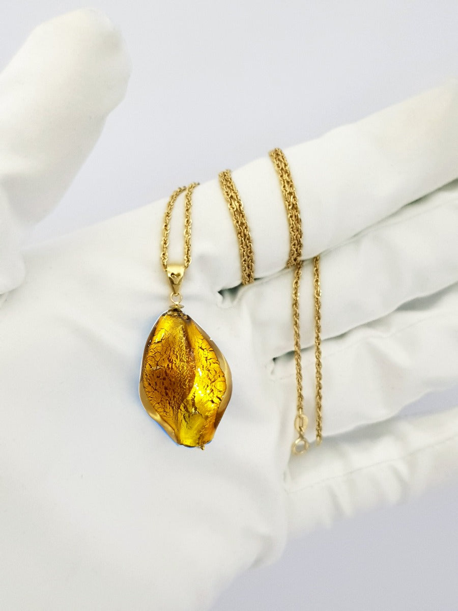 18K Pure Gold Stone Necklace