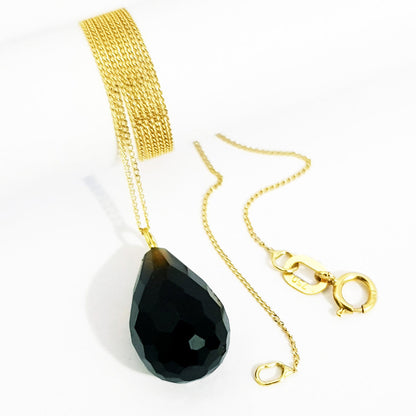 18K Pure Gold Black Gem Necklace