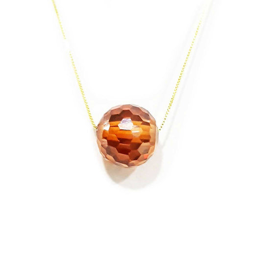 18K Pure Gold Brown Ball Gem Necklace
