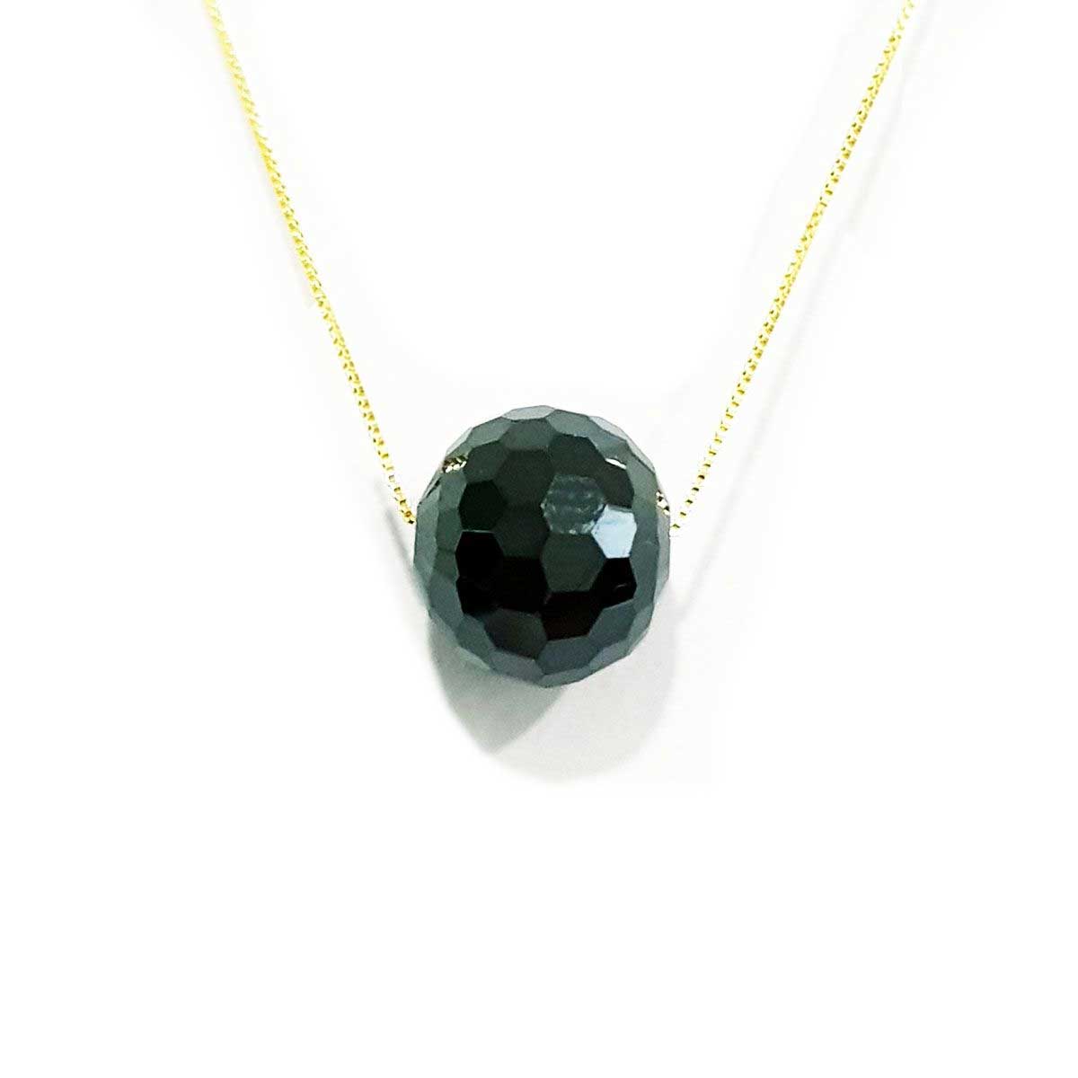 18K Pure Gold Black Ball Gem Necklace