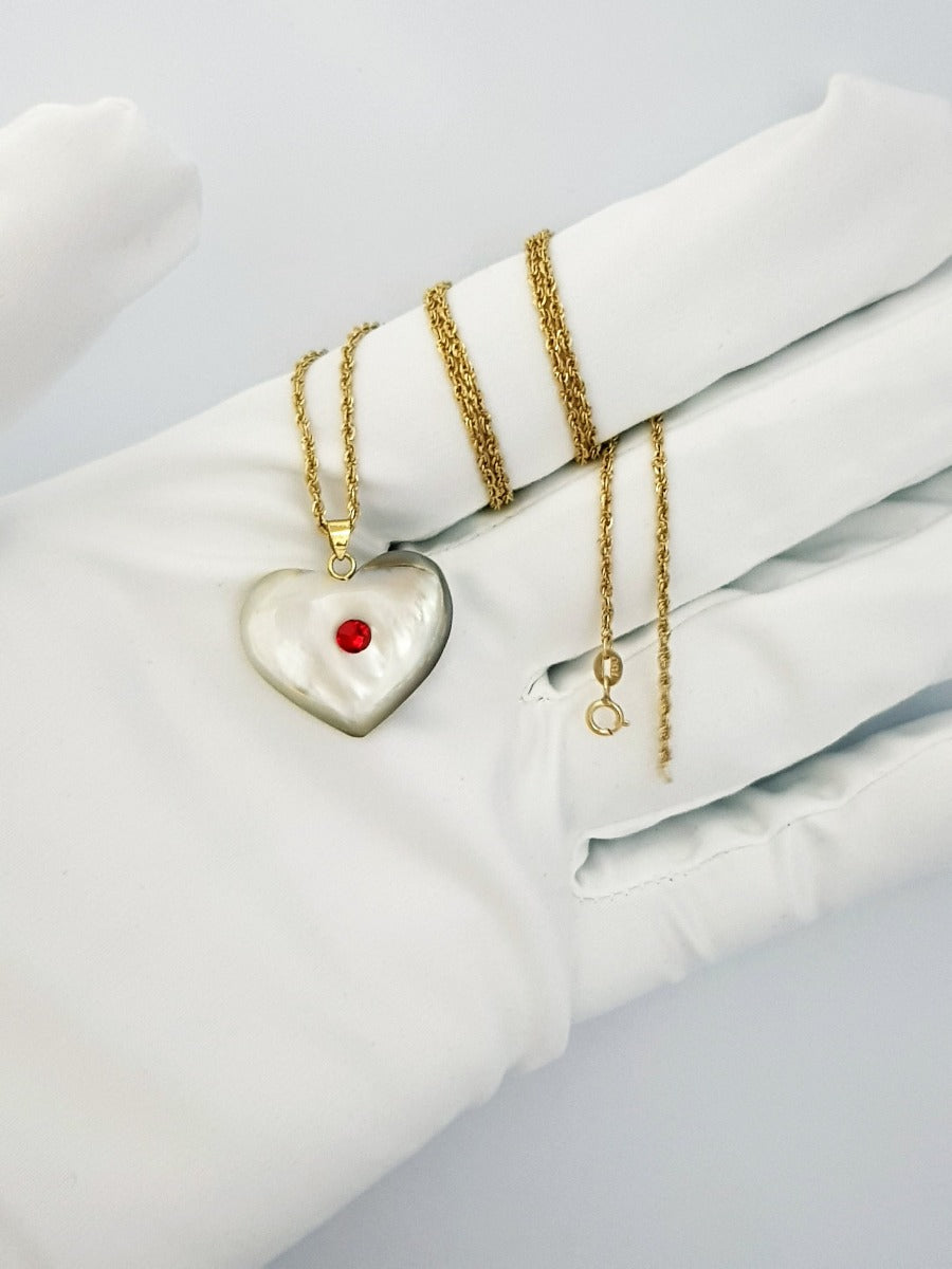 18K Pure Gold Heart Stone Necklace GNK687 | Necklace | 18K Gold Jewelry