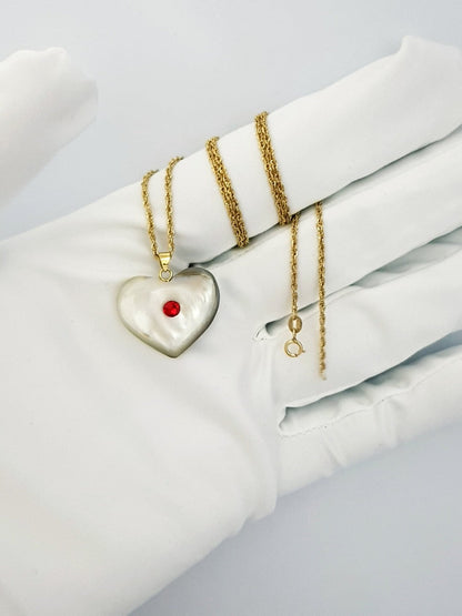 18K Pure Gold Heart Stone Necklace GNK687 | Necklace | 18K Gold Jewelry