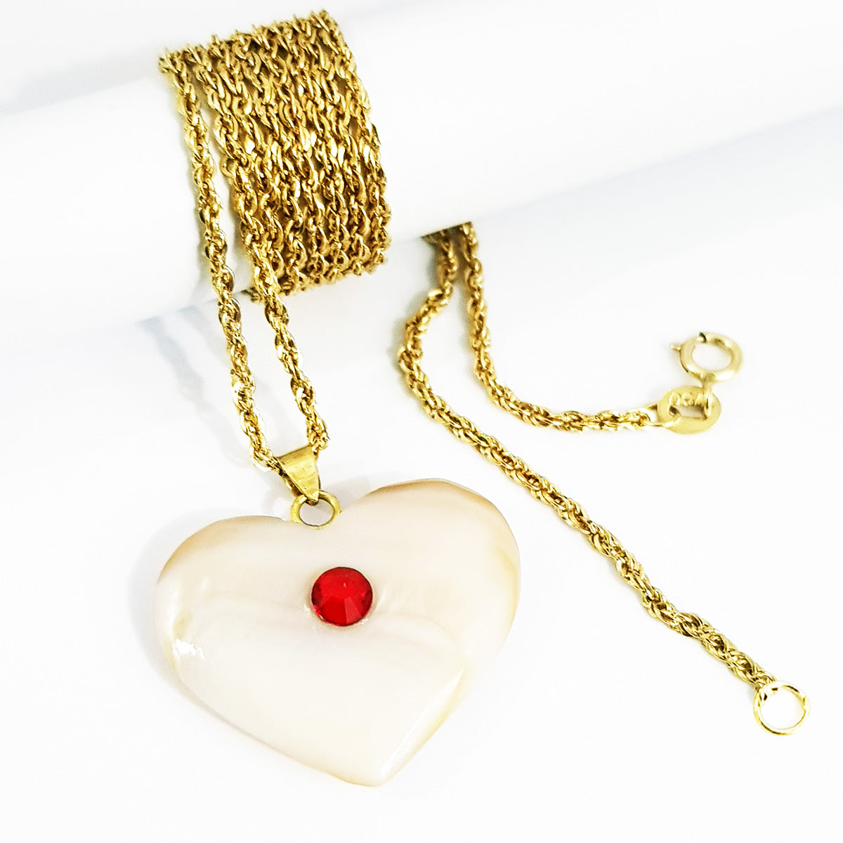 18K Pure Gold Heart Stone Design Necklace