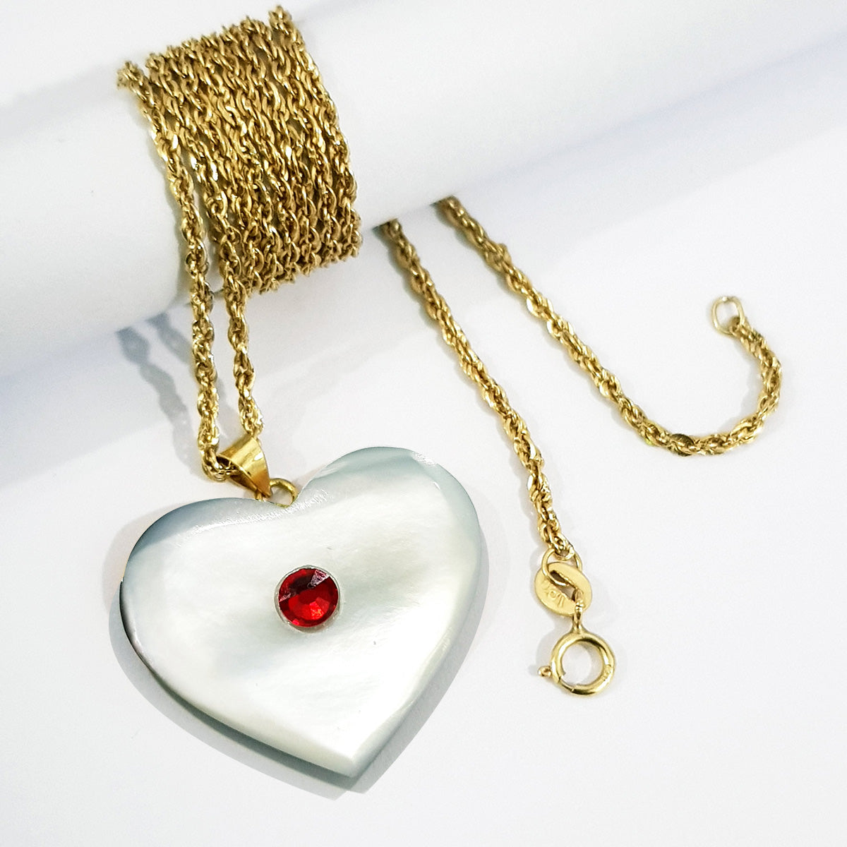 18K Pure Gold Heart Gem Necklace