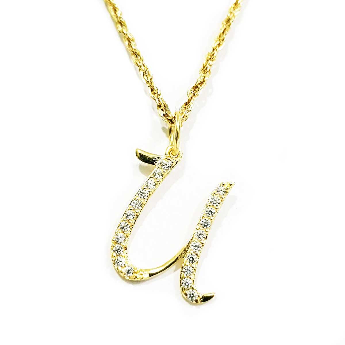 18K Pure Gold Letter U Zircon Stone Necklace | Necklace | 18K Gold Jewelry