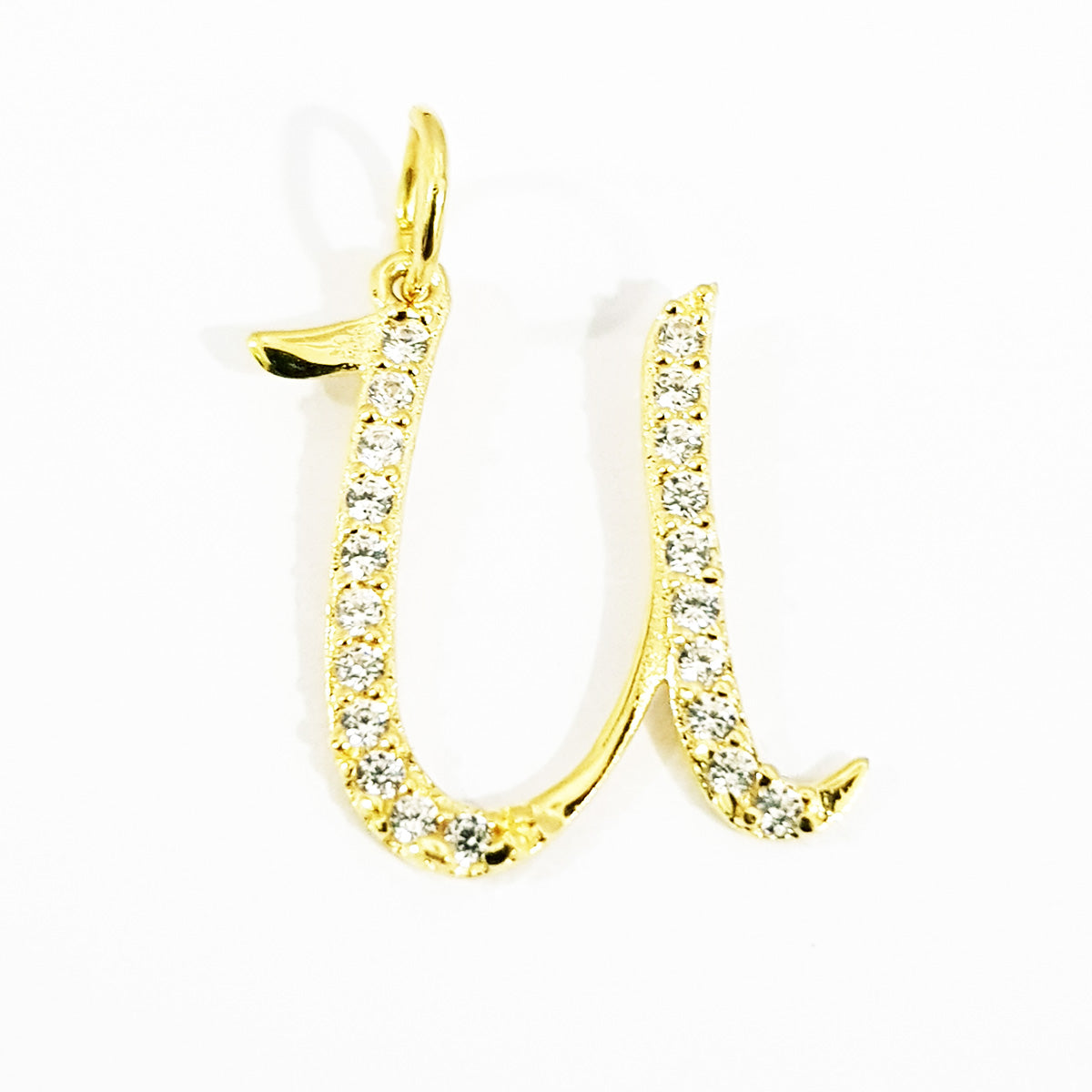 18K Pure Gold Letter U Zircon Stone Necklace | Necklace | 18K Gold Jewelry