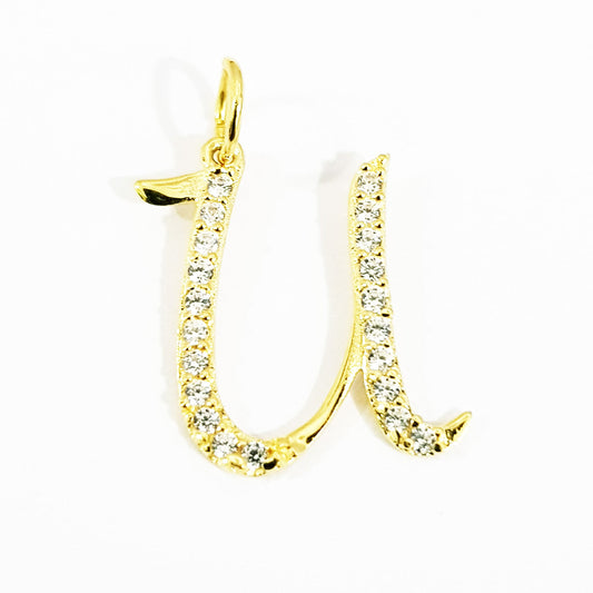 18K Pure Gold Letter U Zircon Stone Necklace | Necklace | 18K Gold Jewelry