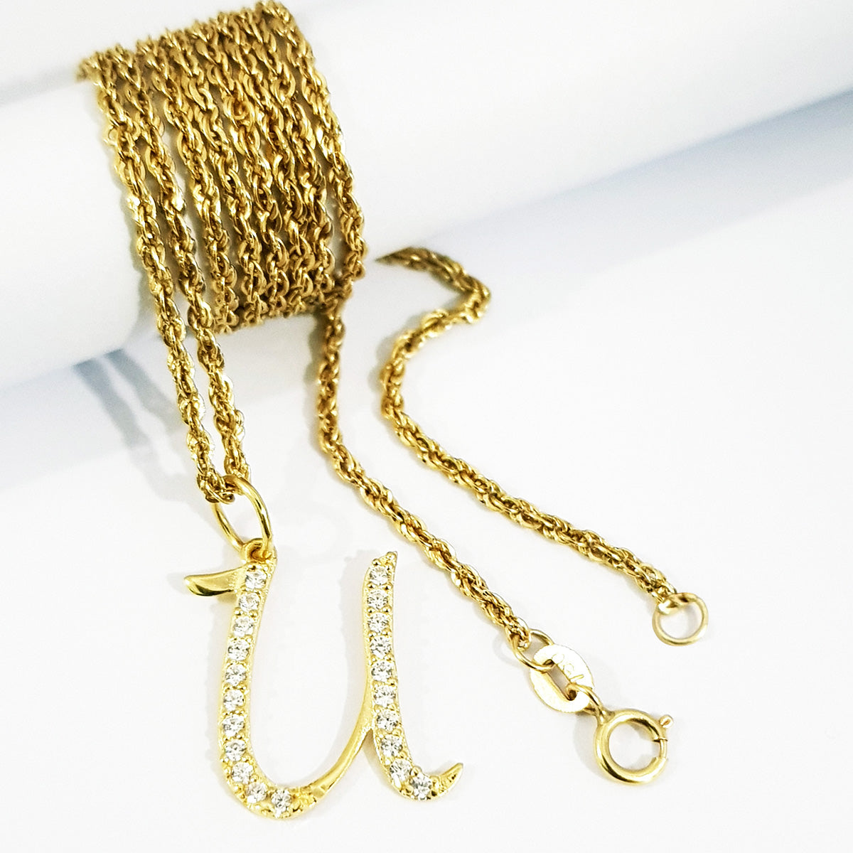 18K Pure Gold Letter U Zircon Stone Necklace | Necklace | 18K Gold Jewelry