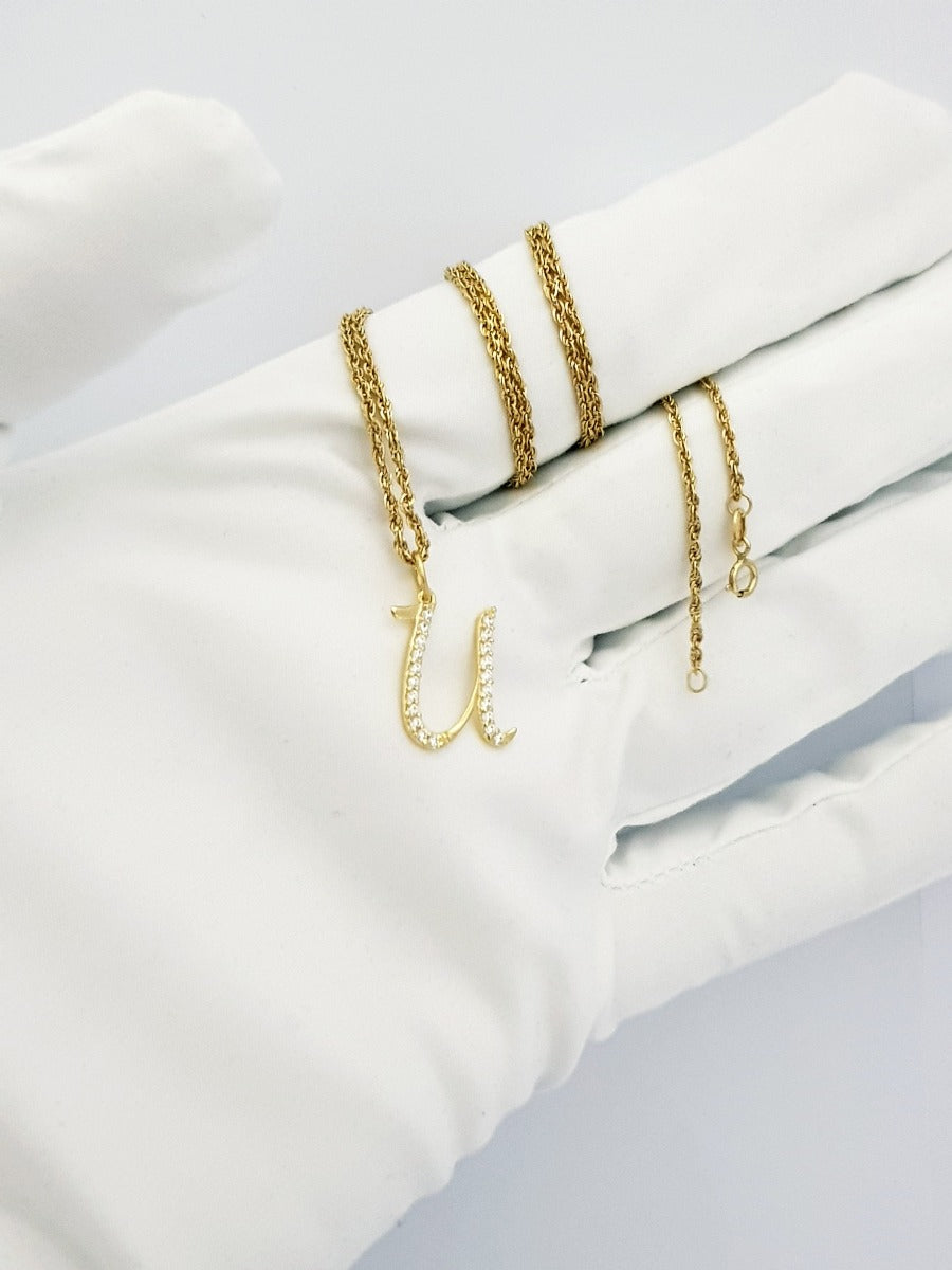 18K Pure Gold Letter U Zircon Stone Necklace | Necklace | 18K Gold Jewelry