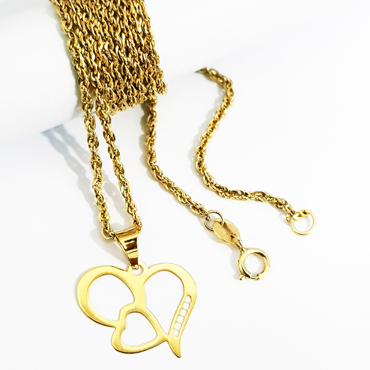 18K Pure Gold Double Heart Necklace | Necklace | 18K Gold Jewelry