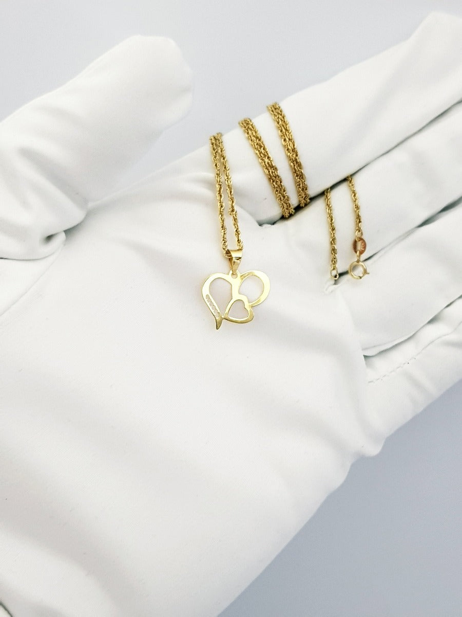 18K Pure Gold Double Heart Necklace | Necklace | 18K Gold Jewelry
