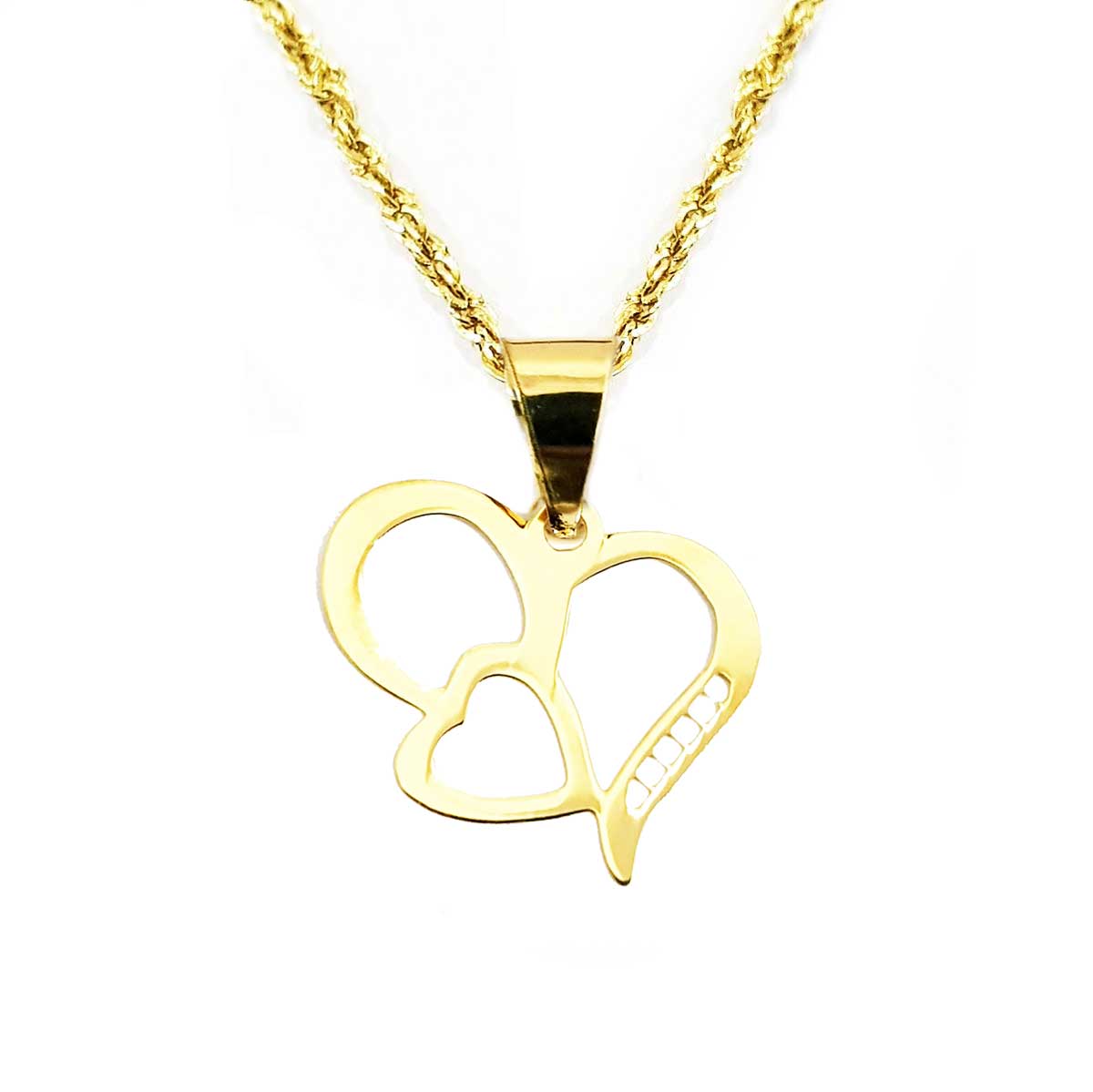 18K Pure Gold Double Heart Necklace | Necklace | 18K Gold Jewelry