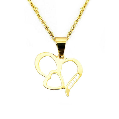 18K Pure Gold Double Heart Necklace | Necklace | 18K Gold Jewelry