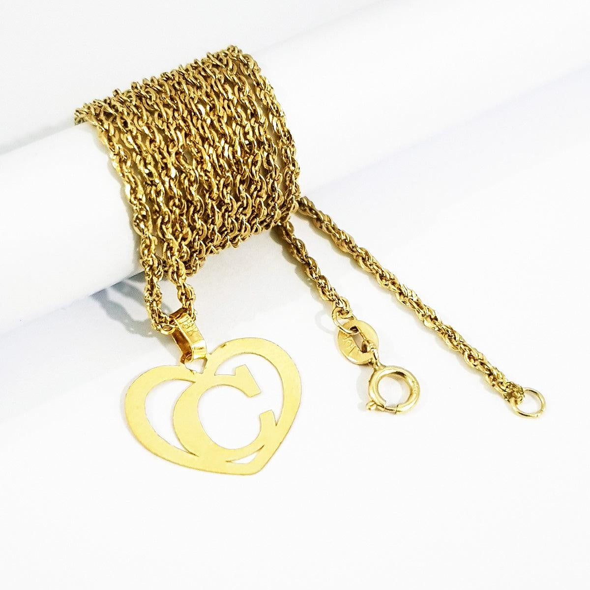 18K Pure Gold Heart Letter C Design Necklace | Necklace | 18K Gold Jewelry