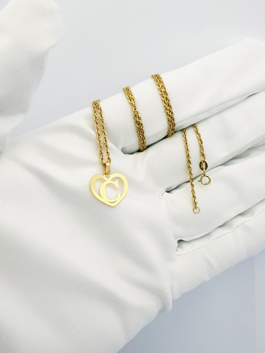 18K Pure Gold Heart Letter C Design Necklace | Necklace | 18K Gold Jewelry