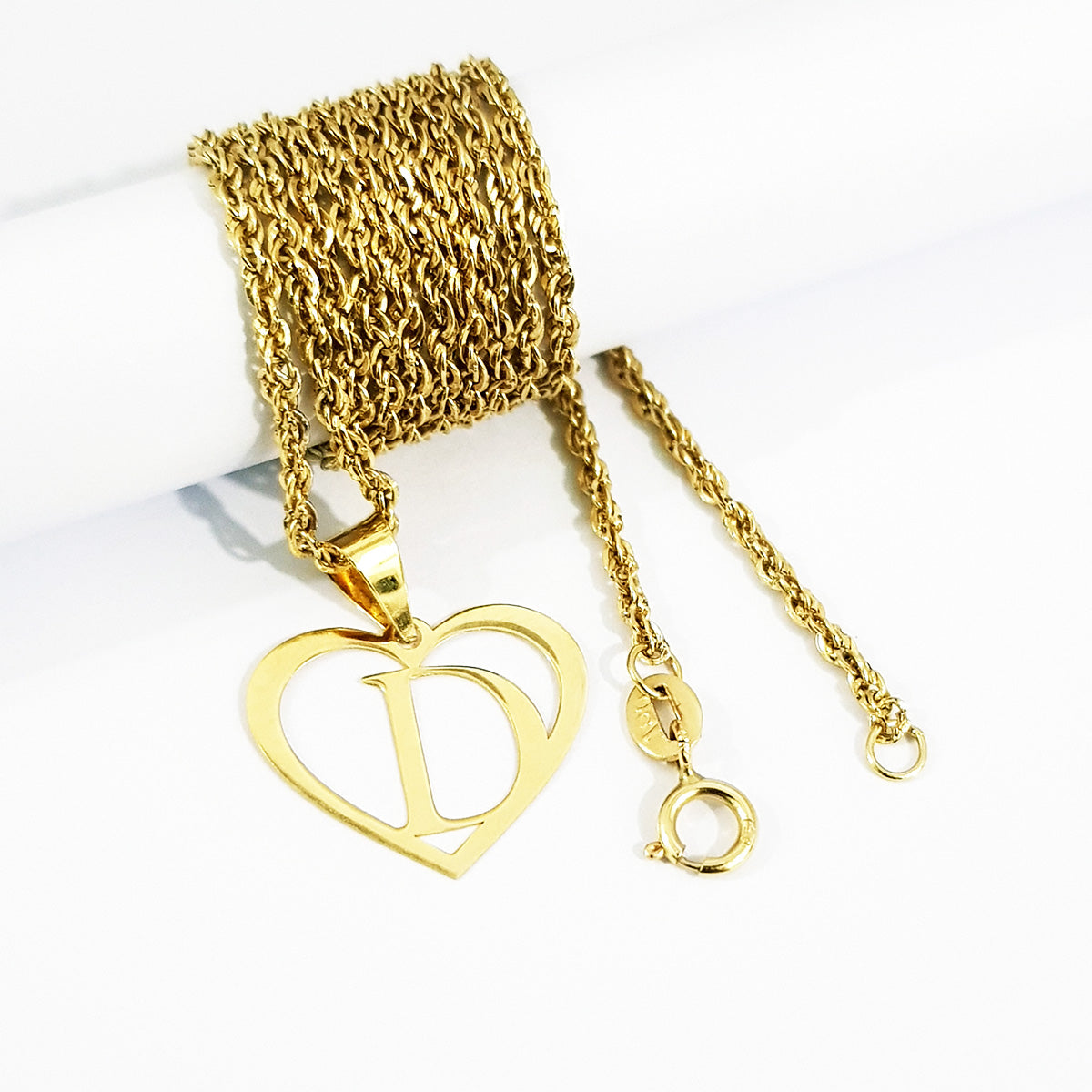 18K Pure Gold Heart Letter D Design Necklace | Necklace | 18K Gold Jewelry