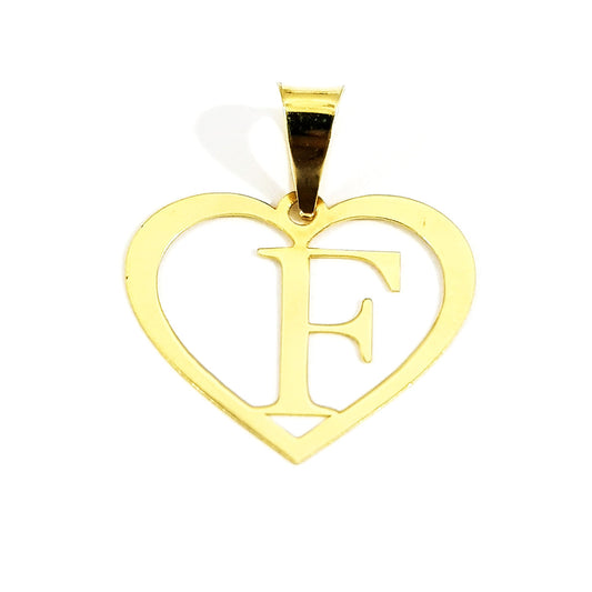 18K Pure Gold Heart Letter F Design Necklace