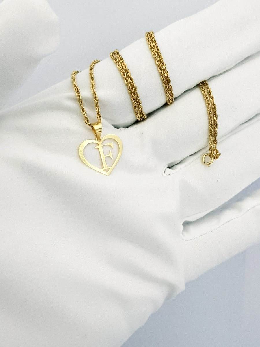 18K Pure Gold Heart Letter F Design Necklace | Necklace | 18K Gold Jewelry