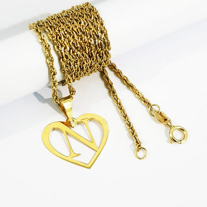 18K Pure Gold Heart Letter N Design Necklace | Necklace | 18K Gold Jewelry