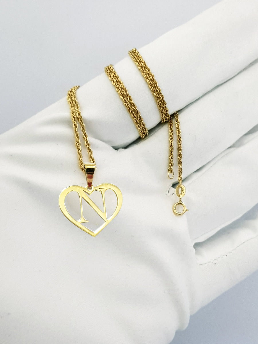 18K Pure Gold Heart Letter N Design Necklace | Necklace | 18K Gold Jewelry