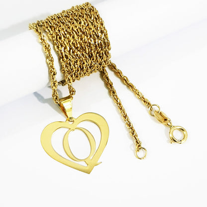18K Pure Gold Heart Letter Q Design Necklace