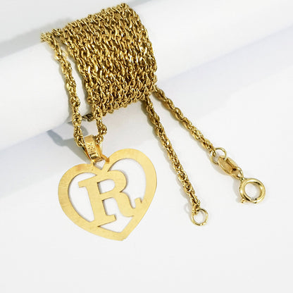 18K Pure Gold Heart Letter R Design Necklace | Necklace | 18K Gold Jewelry