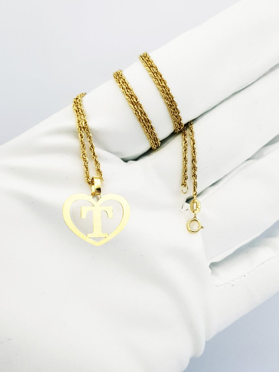 18K Pure Gold Heart Letter T Design Necklace | Necklace | 18K Gold Jewelry