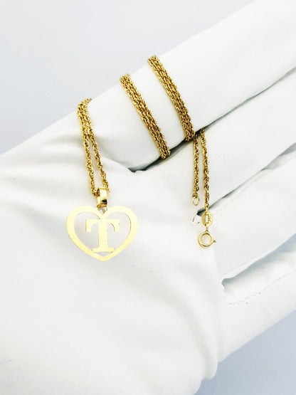 18K Pure Gold Heart Letter T Design Necklace | Necklace | 18K Gold Jewelry