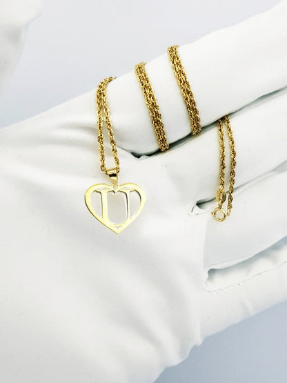 18K Pure Gold Heart Letter U Design Necklace | Necklace | 18K Gold Jewelry