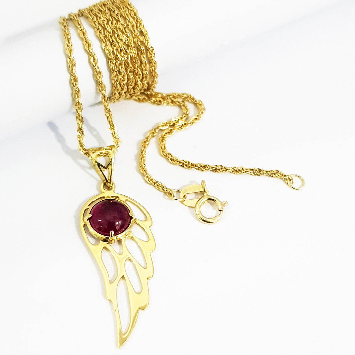 18K Pure Gold Wings Stone Necklace | Necklace | 18K Gold Jewelry