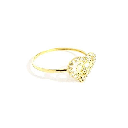 18K Pure Gold Heart w/ Zircon Stone Design Ring | Ring | 18K Gold Jewelry