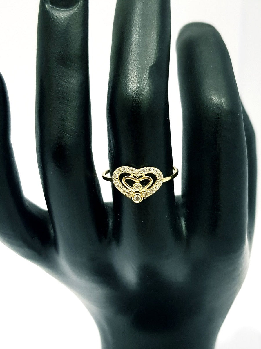 18K Pure Gold Heart w/ Zircon Stone Design Ring | Ring | 18K Gold Jewelry